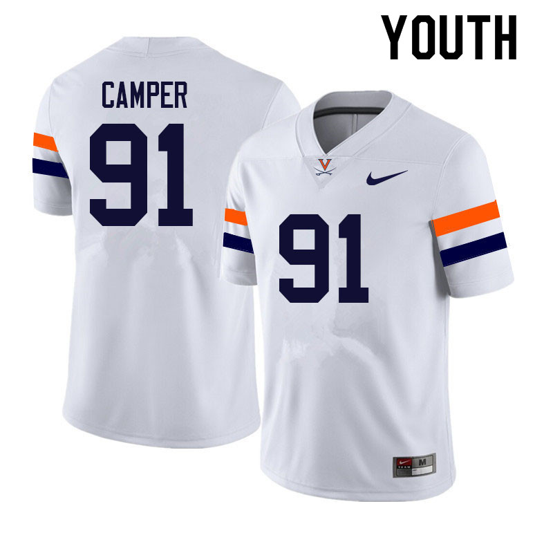 Youth #91 Jack Camper Virginia Cavaliers College Football Jerseys Sale-White - Click Image to Close
